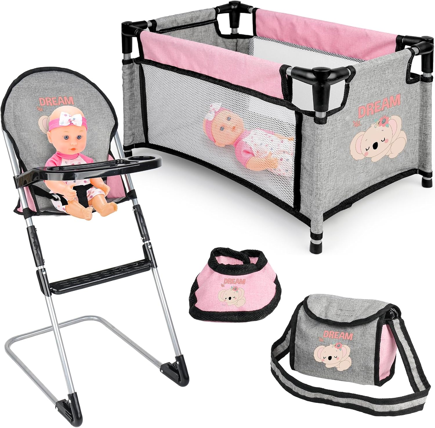 Baby Doll Accessories Baby Doll Crib High Chair Diaper Bag Nursery Playset Baby Doll Furniture Set Pretend Play Role