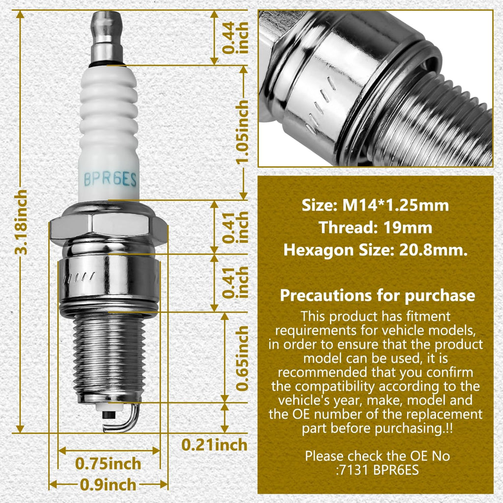 Replacement Spark Plug for Toro 81-3250 for NGK BPR6ES 119-1901 121-0186 121-0396 89947 ST31234 ST62113 Lawn Mower Models