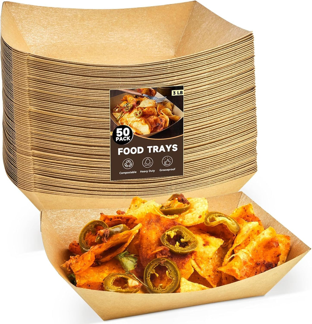 50 Pack 3 Lb Paper Food Trays