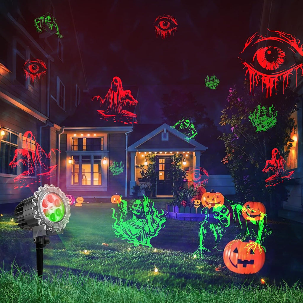 Halloween Projector Lights Outdoor, 2025 Upgraded 3D Brighter Green&Red Decoration LED Light, Landscape IP44