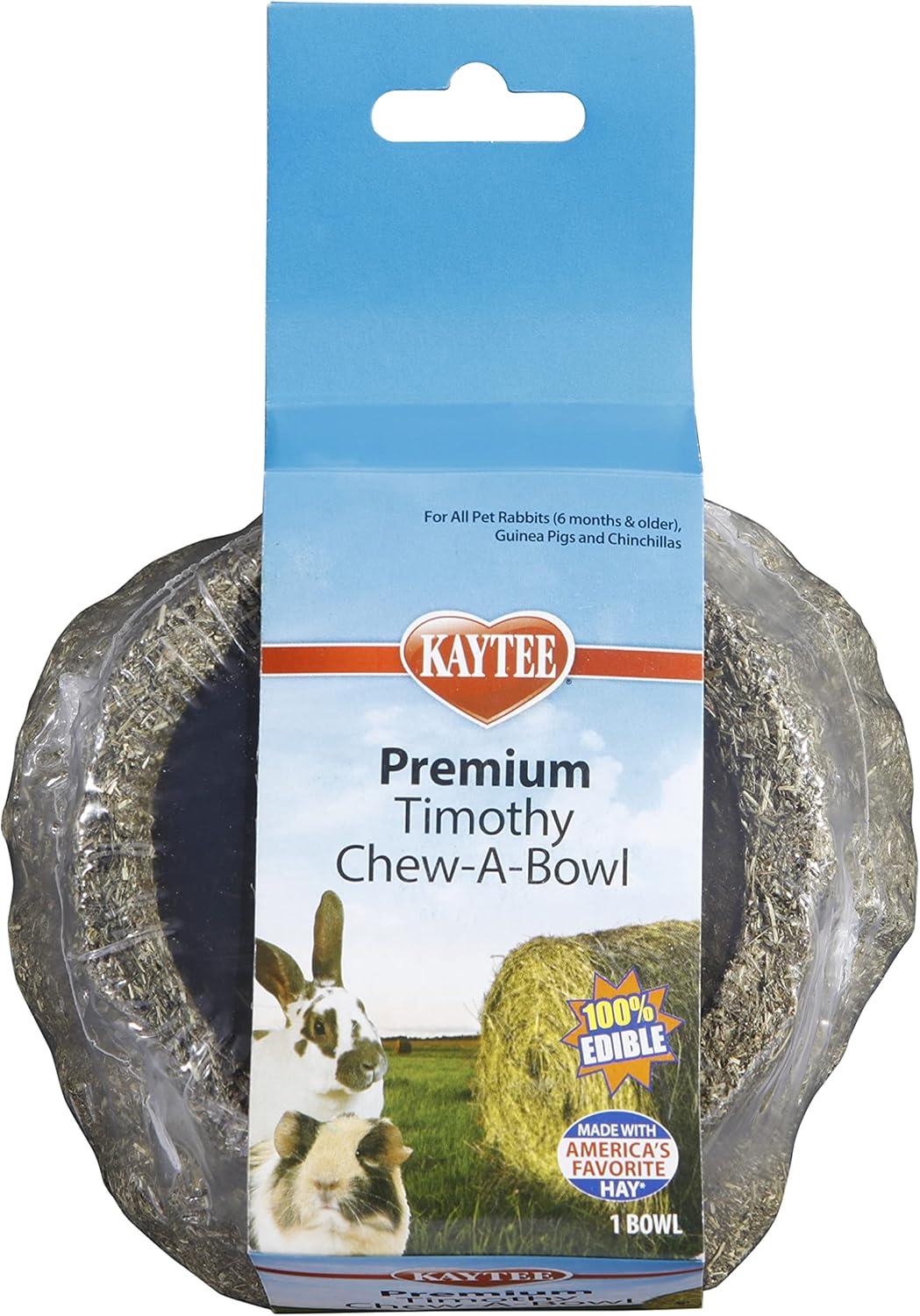 Premium Timothy Hay Chew-A-Bowl for Rabbits, Guinea Pigs | Helps satisfy chewing. Edible bowl for rabbit treats.