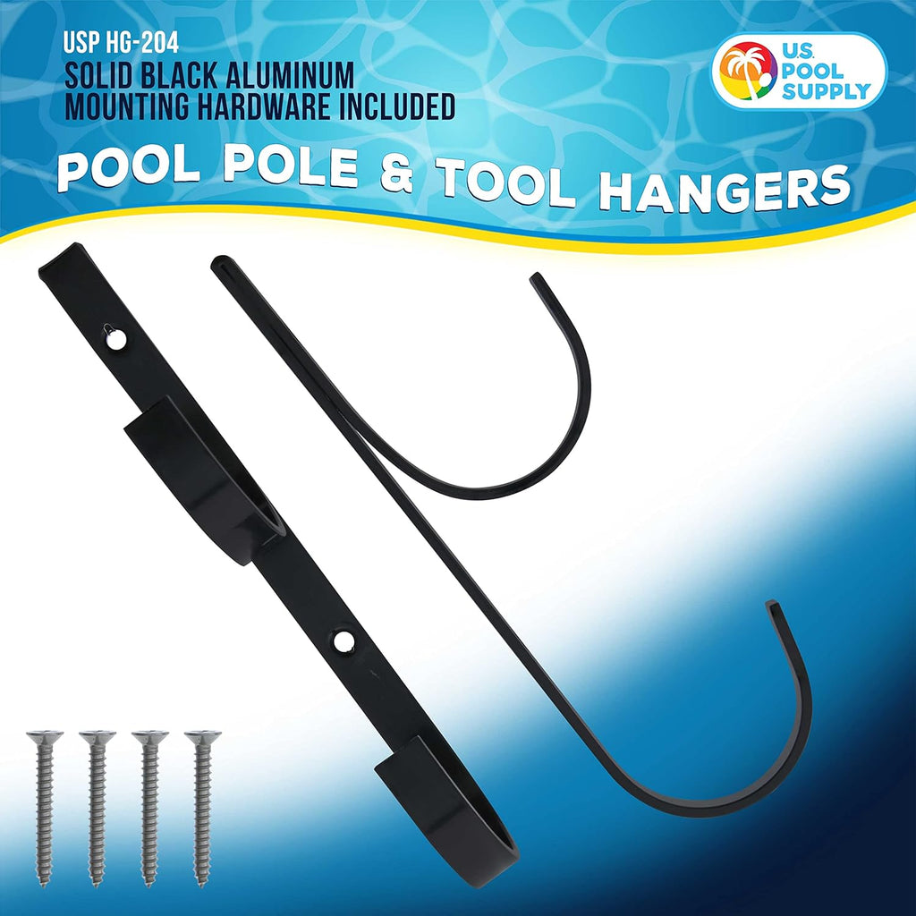 Pool Pole Hanger - 2 Black Aluminum Pool Hooks for Poles - Equipment Fence Hook for Nets, Skimmers, Leaf Rakes