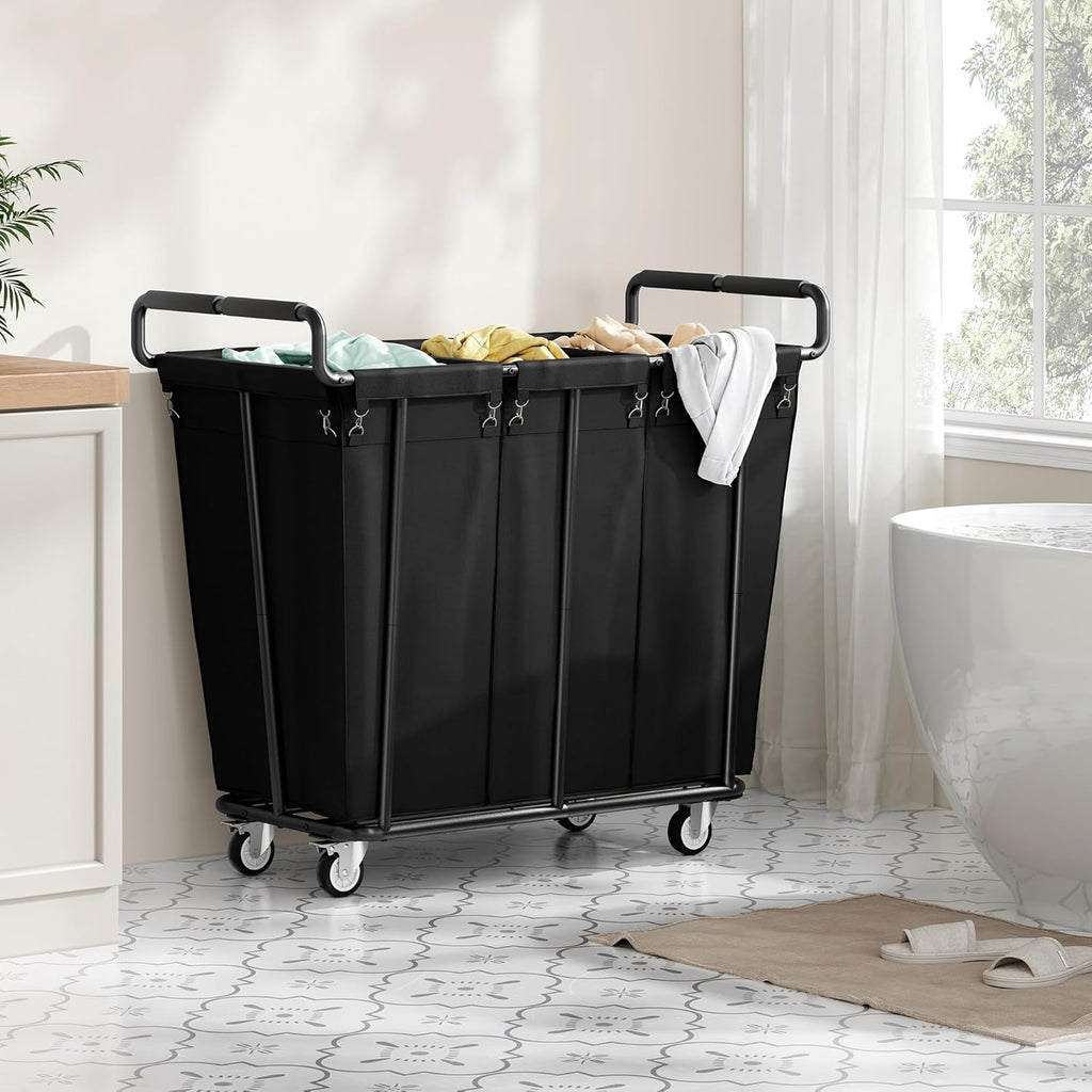 3 Section Heavy Duty Laundry Sorter Cart with Wheels, 360L, Black | Rolling Laundry Hamper Sorter Cart, Extra Large