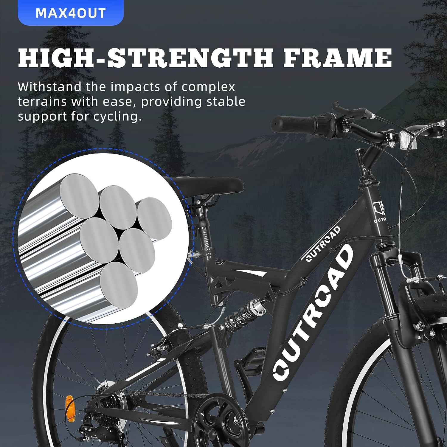 26 inch Mountain Bike Dual Full Suspension, Outdoor Hybrid Bikes,7-Speed/High-Carbon Steel