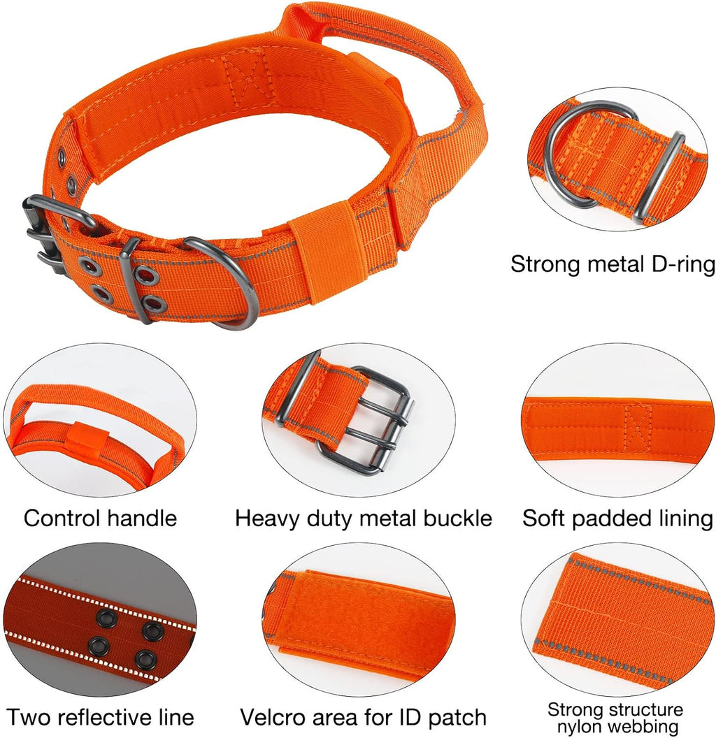 Tactical Dog Collar for Large Dogs with Control Handle,Orange