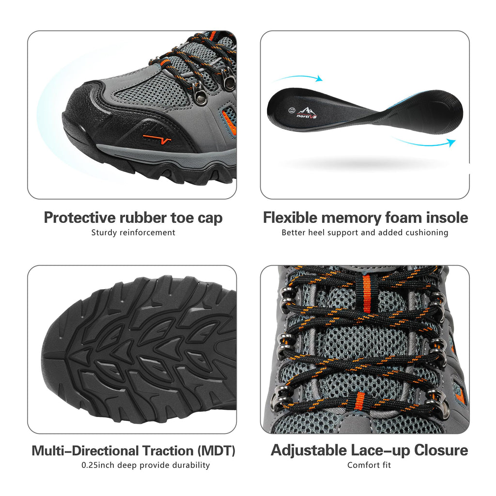 Men's Waterproof Hiking Shoes Leather,Black/Grey/Orange-Pu,10.5