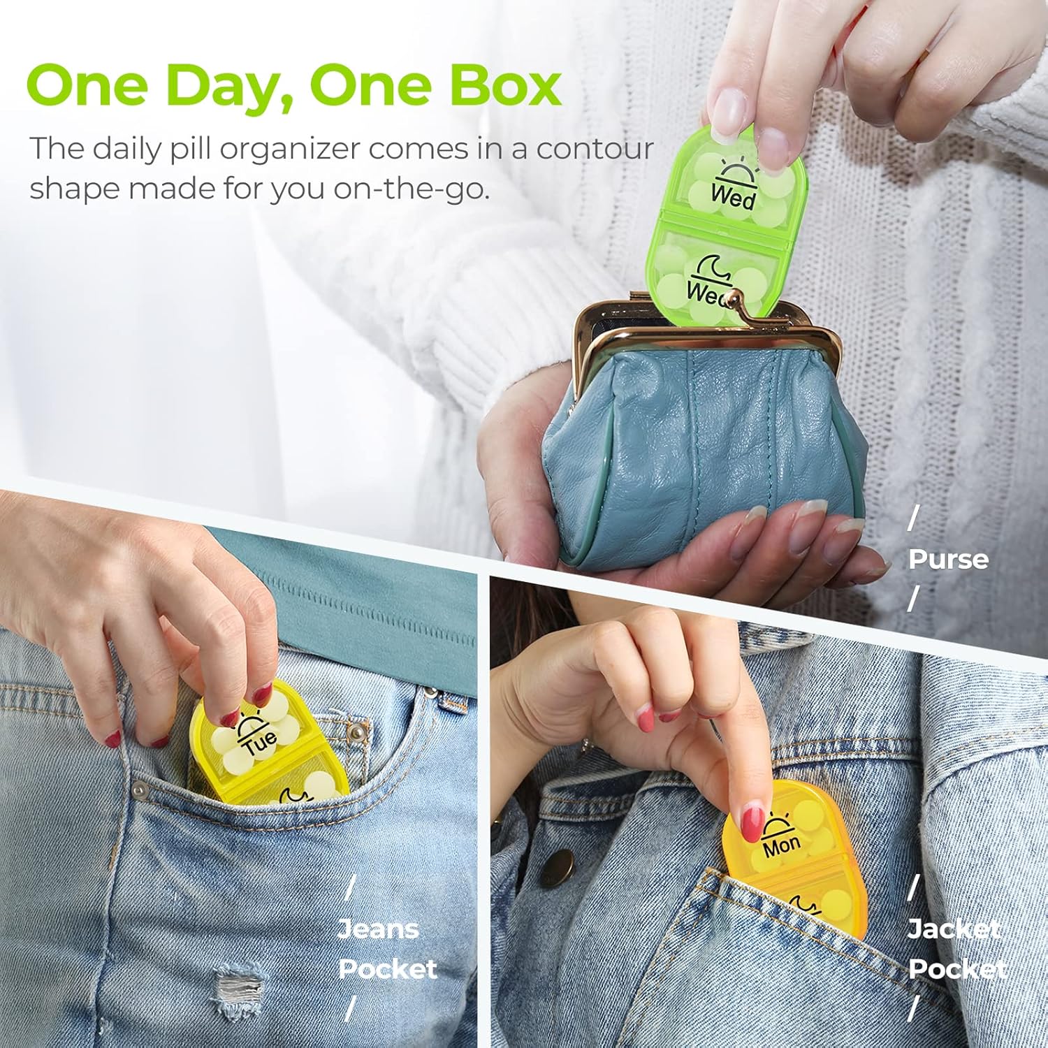 Pill Box 2 Times a Day, Weekly Pill Organizer AM PM with 7 Daily Pocket Case to Hold Vitamin, Medicine, Medication