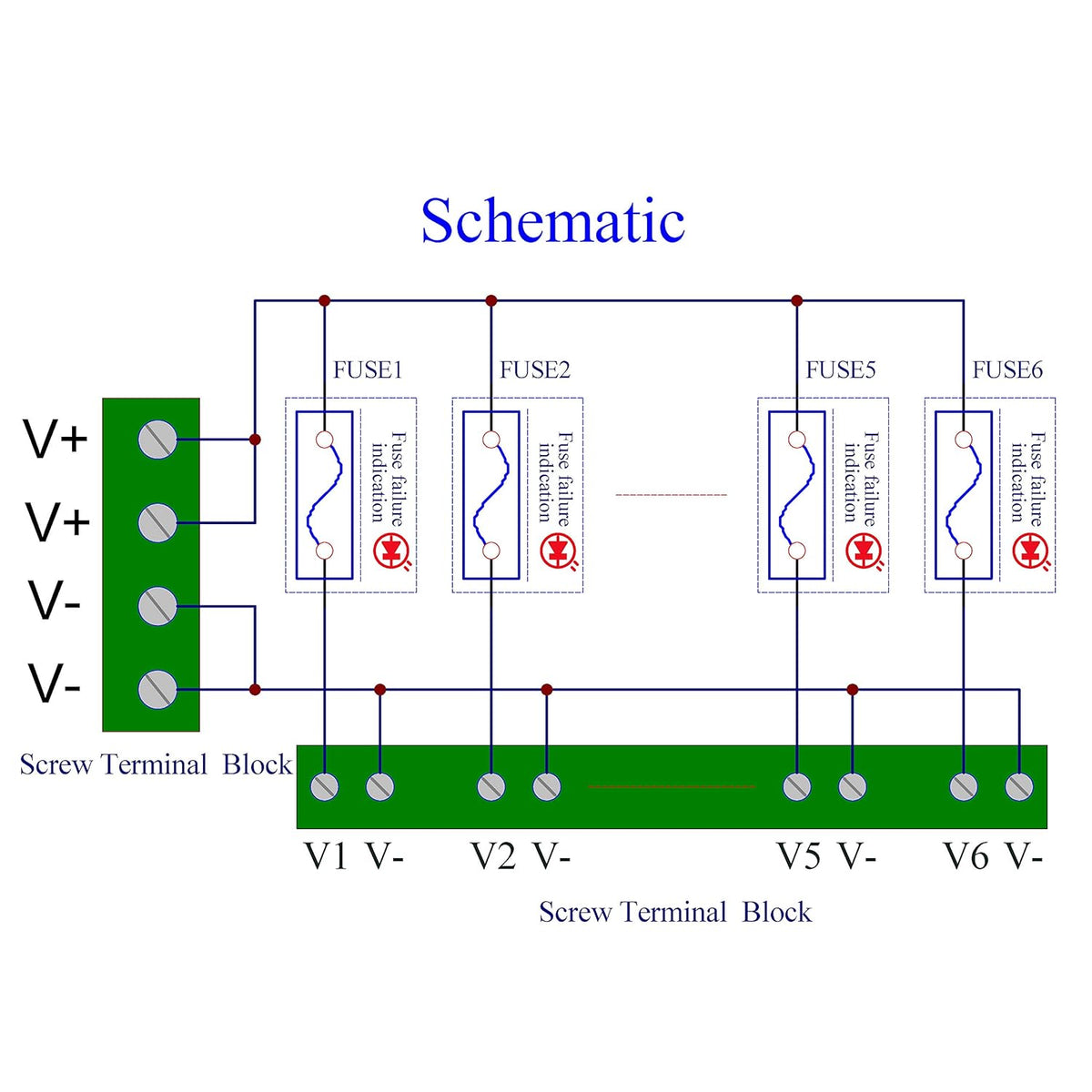 DC Power Fuse Distribution Strip Module (6 Position, DIN Rail Mount)
