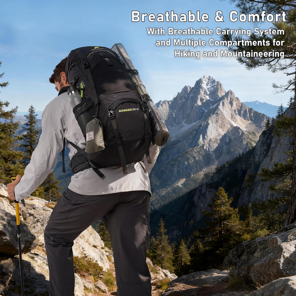 40L Internal Frame Hiking Backpack with Rain Cover | Backpacking Backpack with Padded Hip Belt, Multi-Pockets, Pole