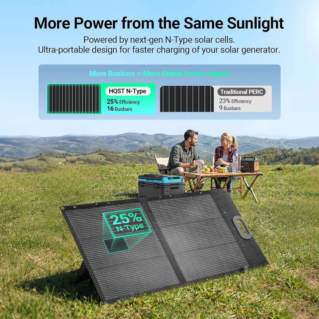 100W Portable Solar Panel, N-Type, 25% Efficiency, IP67 Waterproof | Only 5.91 lb, Foldable, 3-in-1 Adapter Cable &