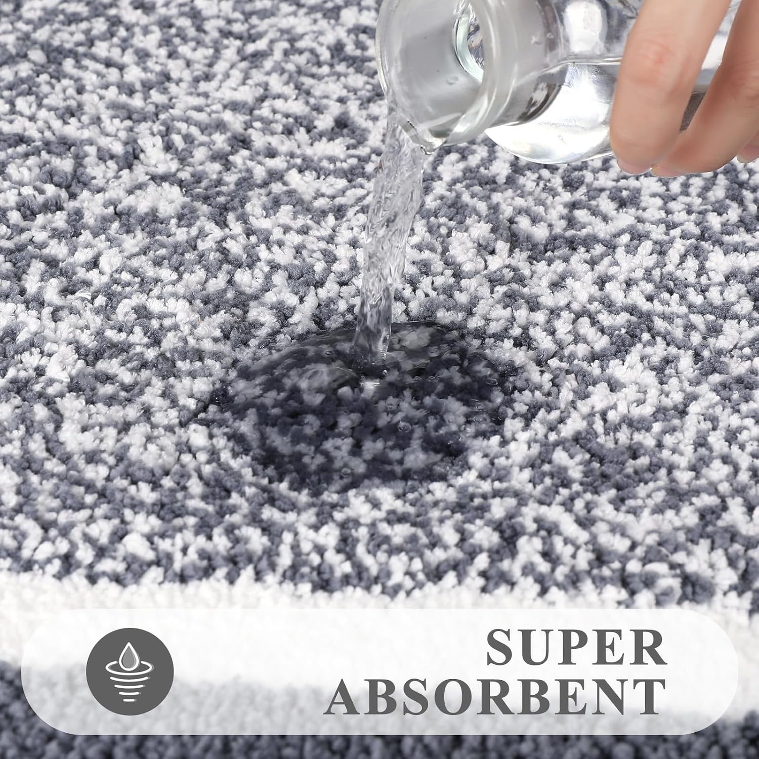 Bathroom Rugs 3 Piece Set, Non Slip Washable Bath Mat, Dark Grey | Soft Plush Microfiber, Super Absorbent Floor