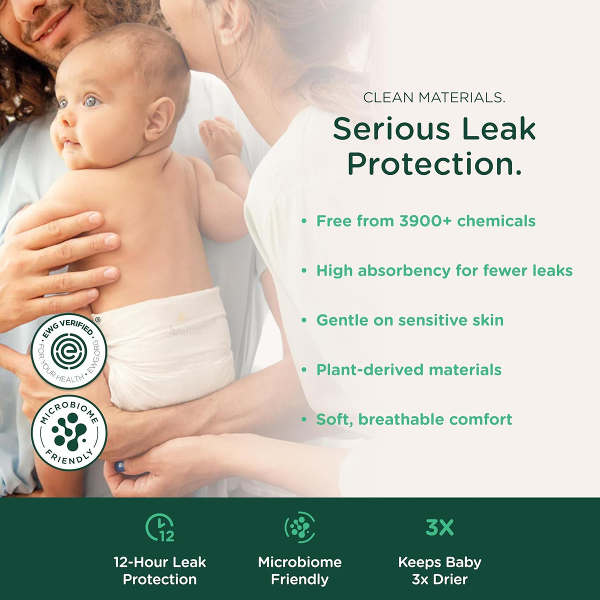 Non-Toxic Diapers for Sensitive Skin - Size 1, 33 Count