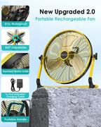 14" Solar Fan, Rechargeable Battery Operated Floor Fan