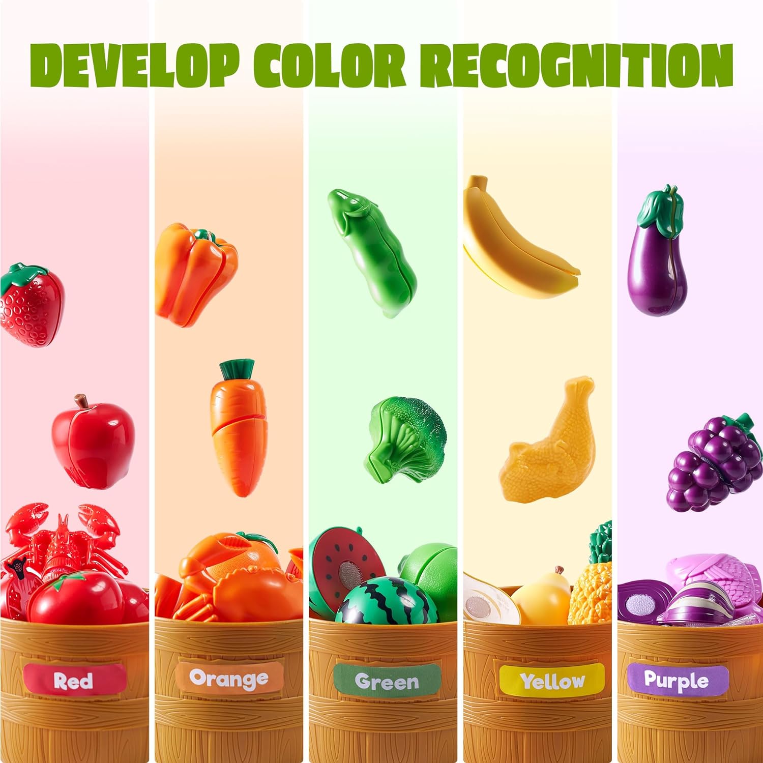 Learning Toys Play Food Set for Toddlers, Cutting Food for Preschool Activities, Play Kitchen Accessories
