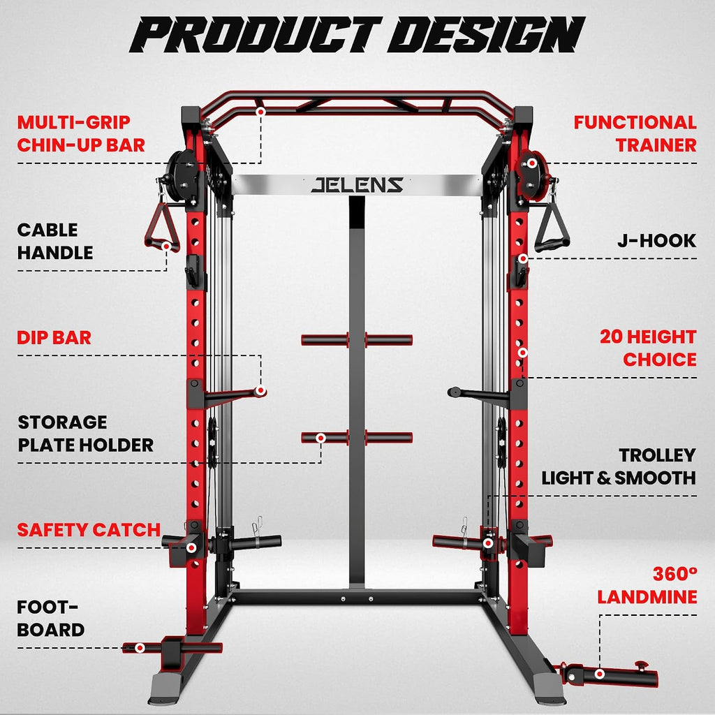 C21 Power Cage, 2000LBS Multi-Function Power Rack with Independent Dual Pulley System, All-in-One Squat Rack for