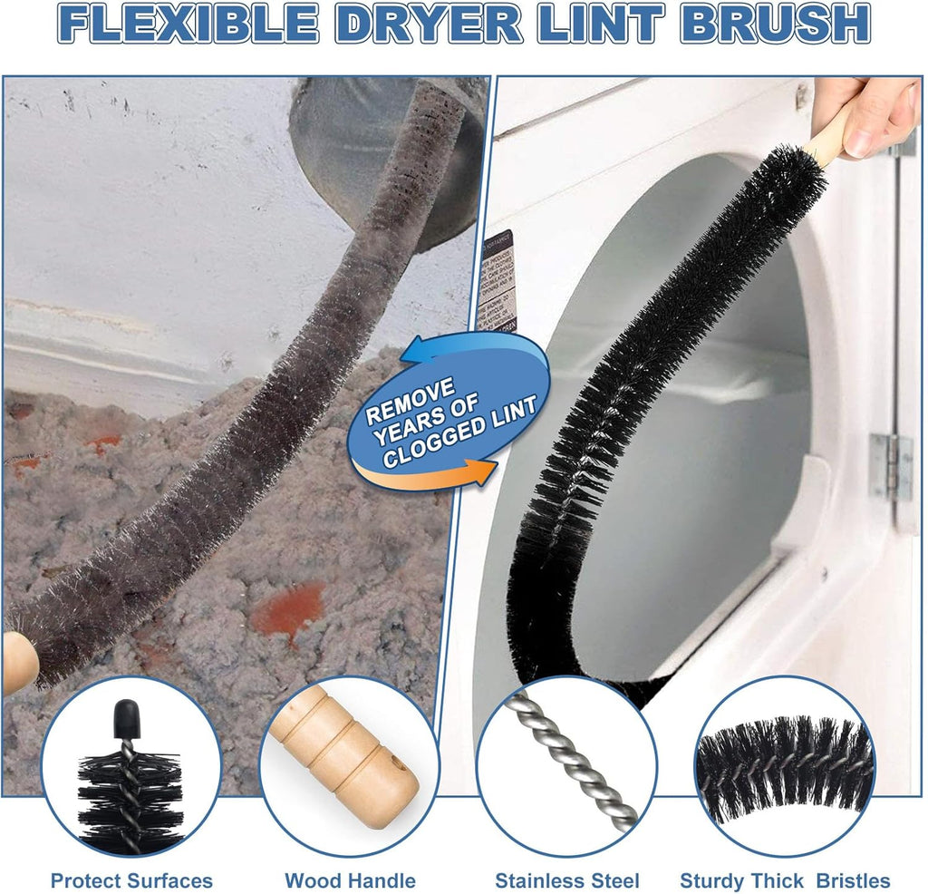 2 Pieces Dryer Vent Cleaner Kit Compatible with Most Vacuum Cleaner, Dryer Lint Brush and Vacuum Hose Attachment with