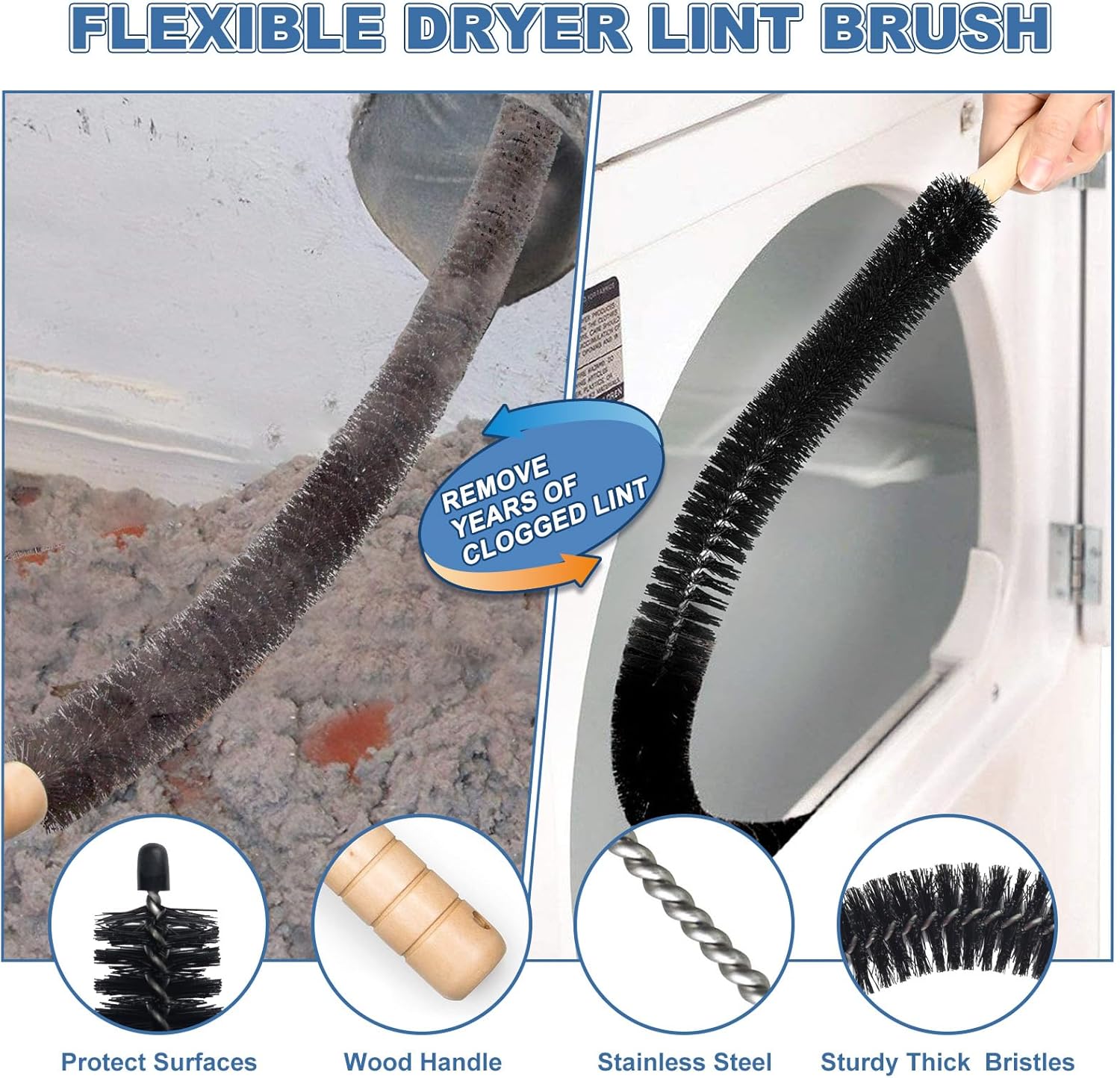 2 Pieces Dryer Vent Cleaner Kit Compatible with Most Vacuum Cleaner, Dryer Lint Brush and Vacuum Hose Attachment with