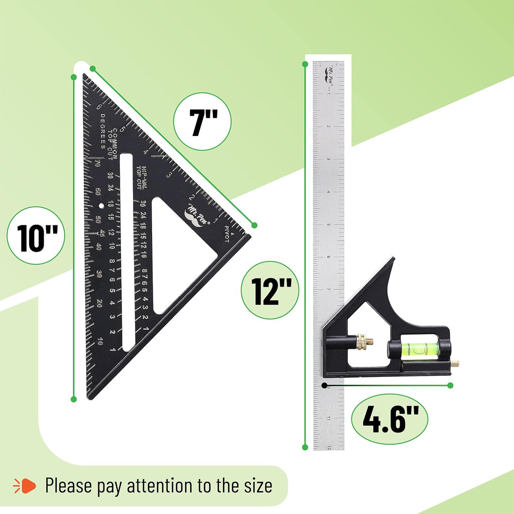 Rafter Square and Combination Square Tool Set, Black, 7" Square | 12" Aluminum Carpenter Square, Framing Square