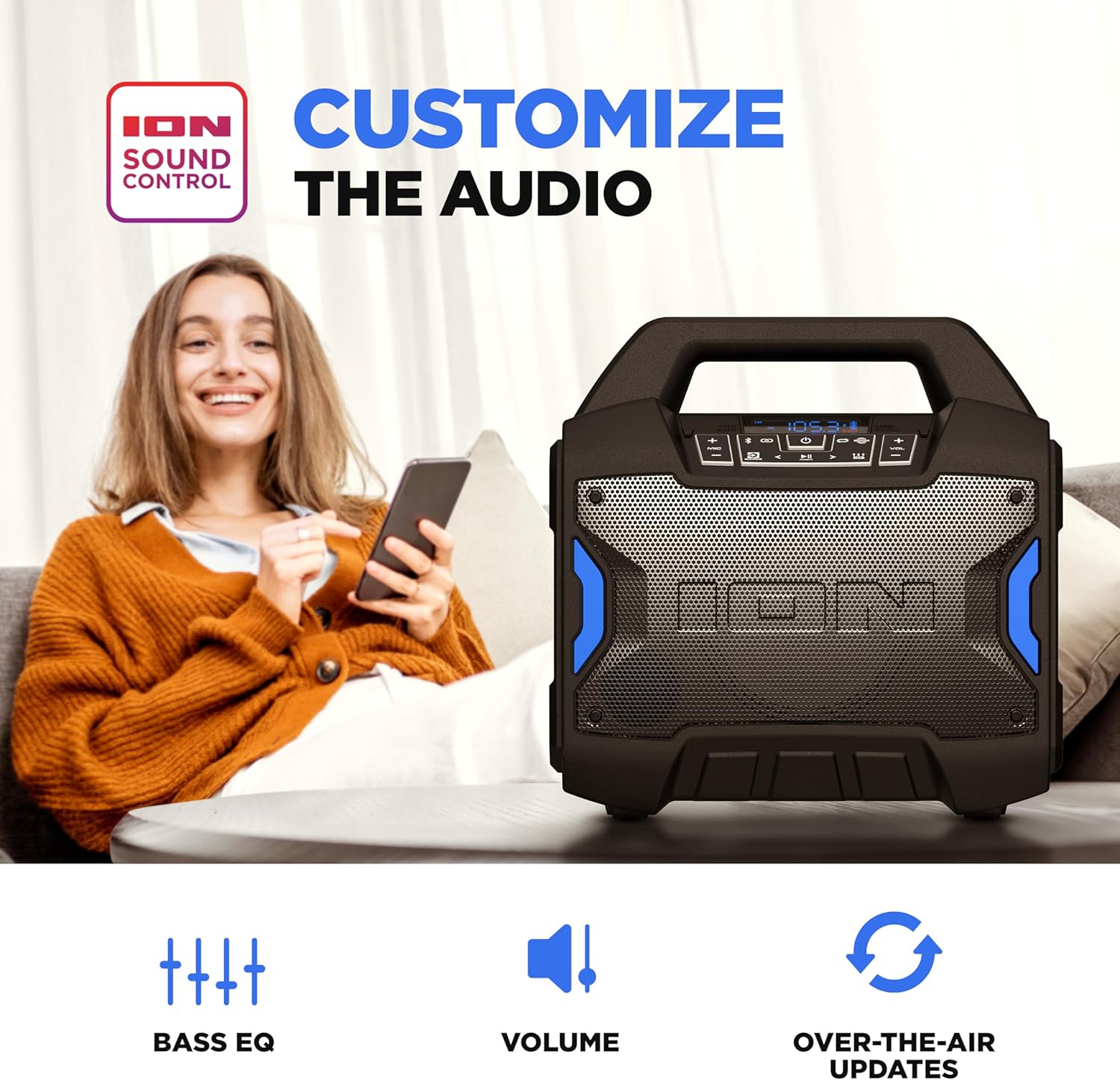 Tailgater Boom - Outdoor Portable Bluetooth Speaker with Mic in, FM Radio, USB Port, Battery, IPX5 Water-Resistant