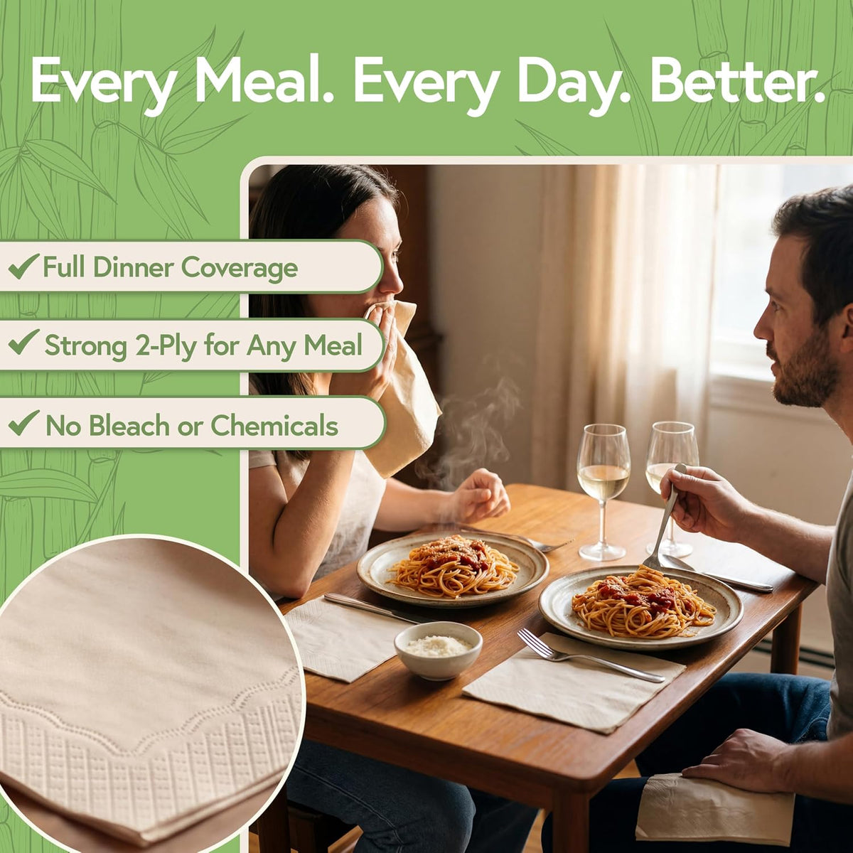 100% Bamboo Table Napkins, 250 Pack, 6.5 x 6.5 Inch