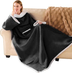Sherpa Wearable Blanket with Sleeves, Oversized Snuggle Robe, Grey