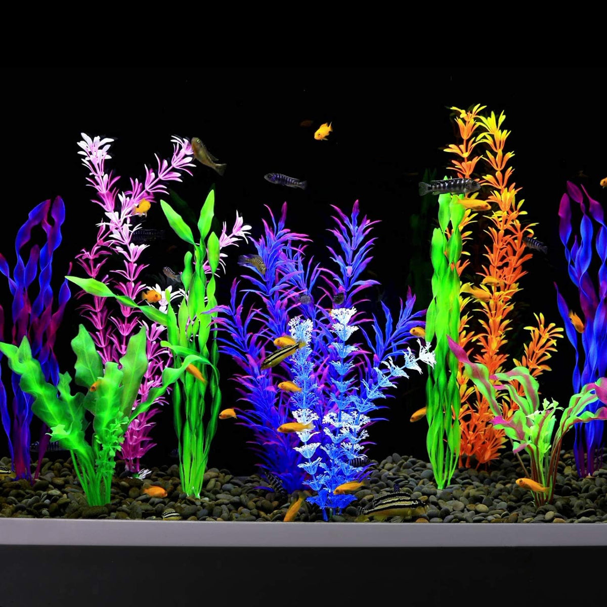 Fish Tank Plants, 10 Pack Artificial Aquarium Plants for Decorations (Blue)
