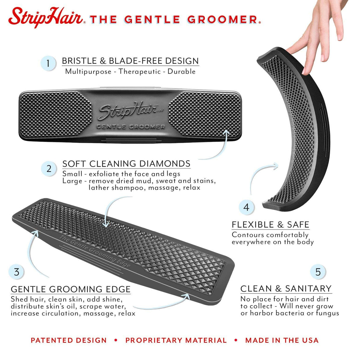 Gentle Groomer Horse Brush Shedding Grooming Massage, black