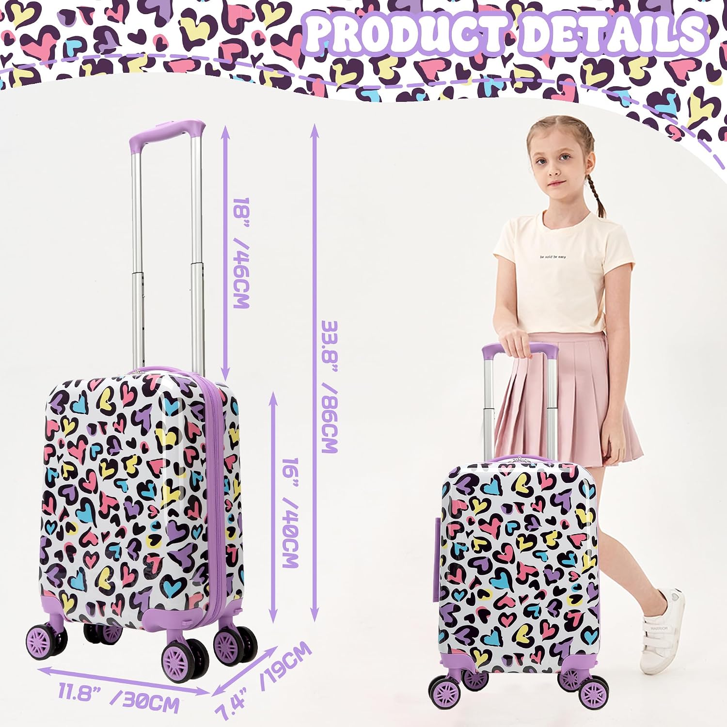 Kid's Luggage Set 2 Piece Suitcase Set Hardside Luggage with Spinner Wheels Girls Carry on Toddler Travel Rolling
