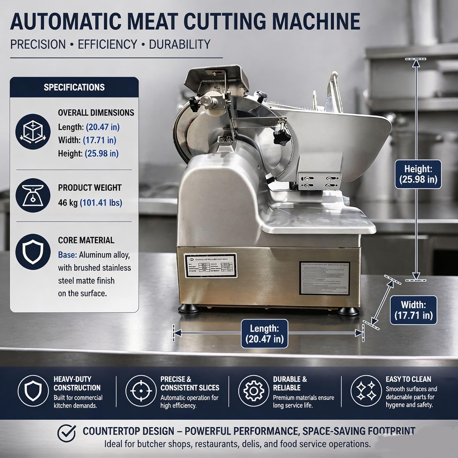 550W Meat Slicer Commercial,Electric Deli Slicer Machine with Removable 10" High-Hardness Carbon Steel Blade, 0-0.43
