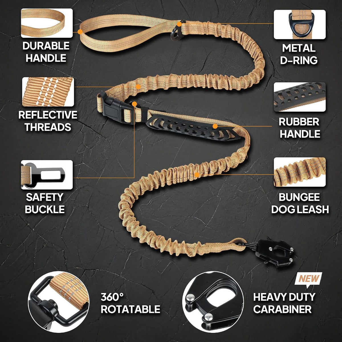 Heavy Duty Dog Leash for Large Dogs that Pull, 4-7FT Tactical Bungee Leash