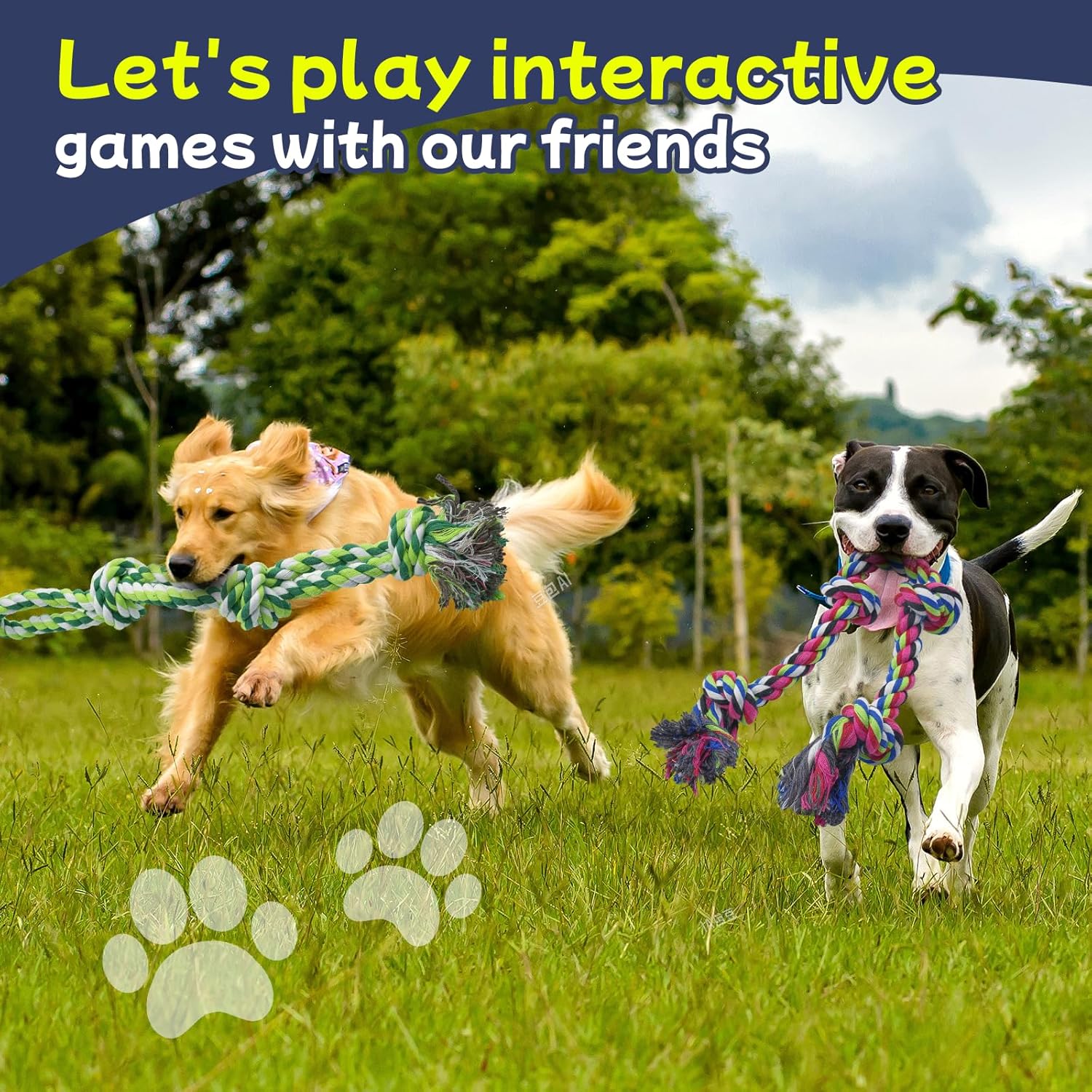 [4 Pack] Dog Rope Toys for Aggressive Chewers, Nearly Indestructible Tug of War Toys for Large & Medium Dogs, 100%
