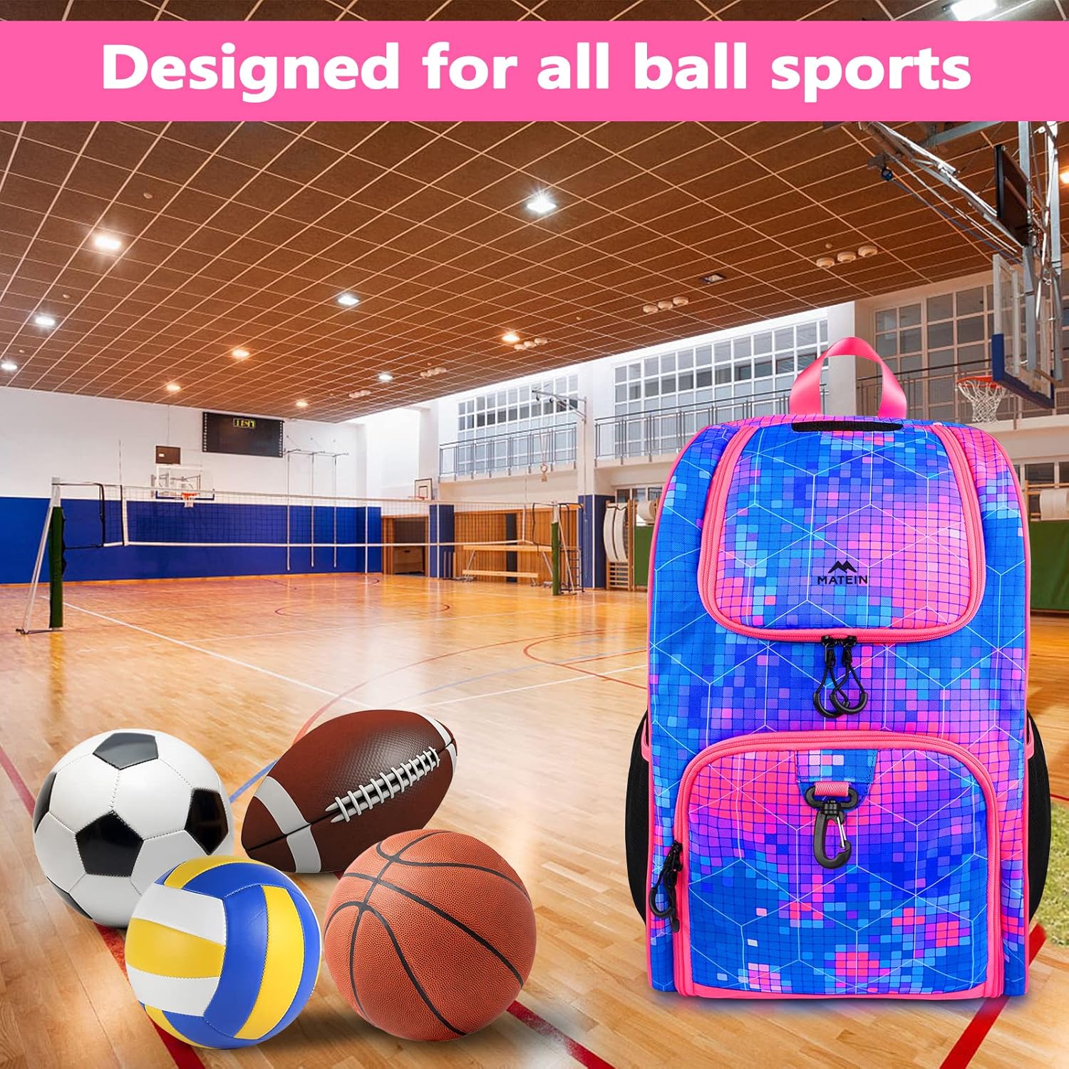 Basketball Bag, Sturdy Soccer Bag with Ball Holder & Shoe Compartment, Large Basketball Backpack for Training