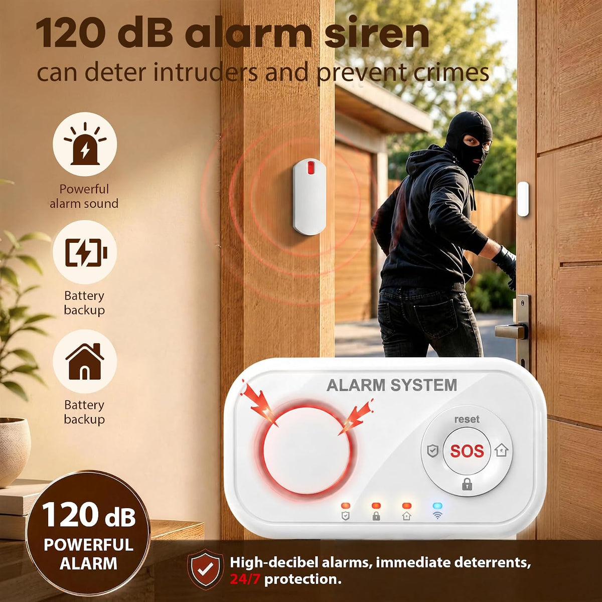 Home Security System Wireless, Smart WiFi Alarm System DIY Kit with 120dB Siren, Door Window Sensors & Remote