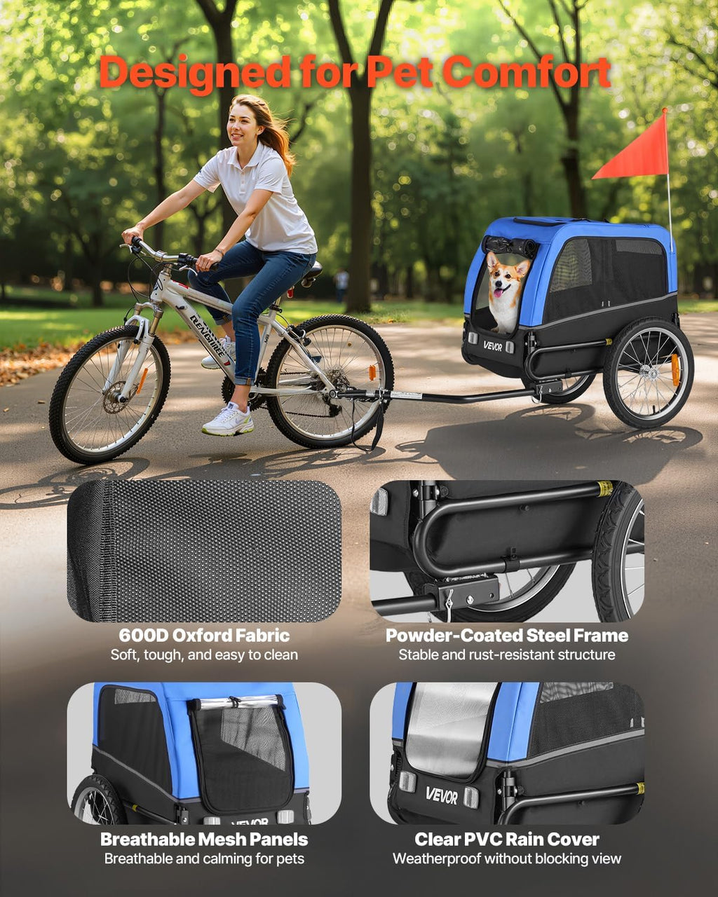 Dog Bike Trailer, Supports up to 66 lbs, Pet Cart Bicycle Carrier