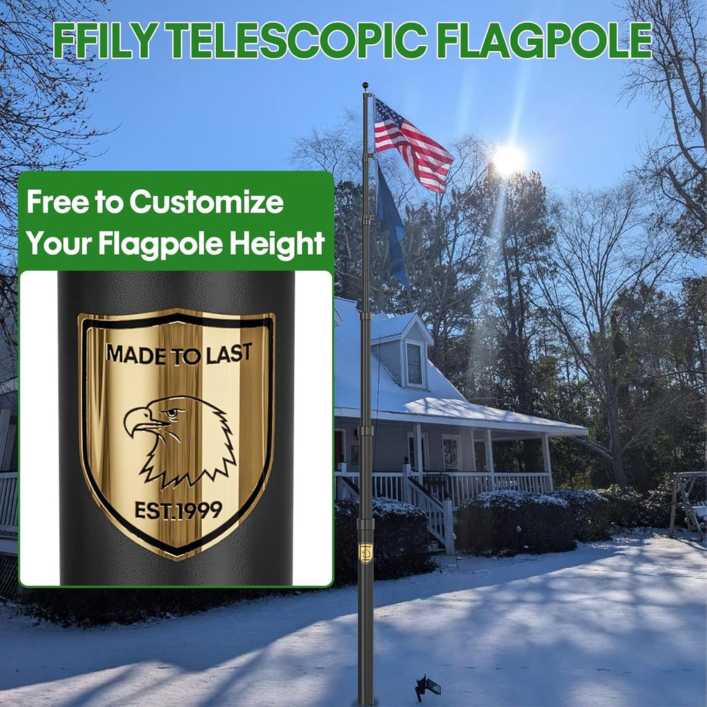 20 FT Heavy Duty Telescoping Flag Pole, 120MPH Wind Test 9 Gauge | 45K PSI & 95 HBW Hard Aerospace Aluminum Flagpole