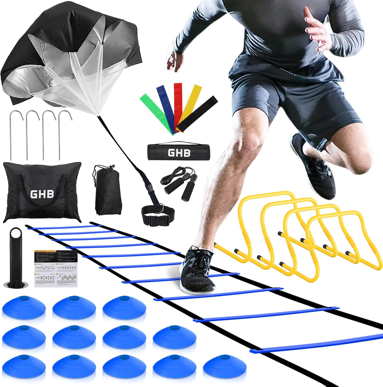 Agility Ladder,Football Training Equipment Set,4 Agility Hurdles, 20 feet12 Rungs Speed Ladder,12 Disc