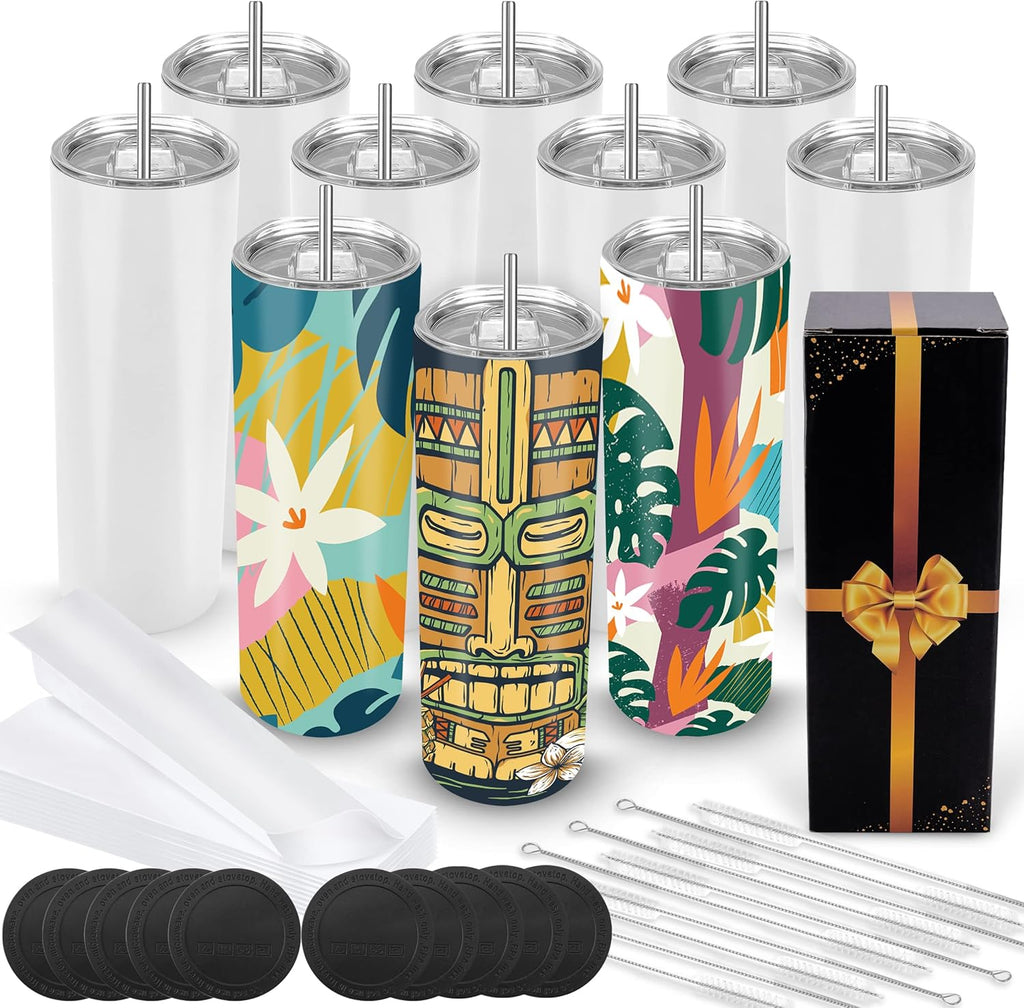 Sublimation Blanks 20 oz Tumblers Bulk 10 Pack Skinny Straight | Mother's Christmas Day Gifts Small Businesses Events