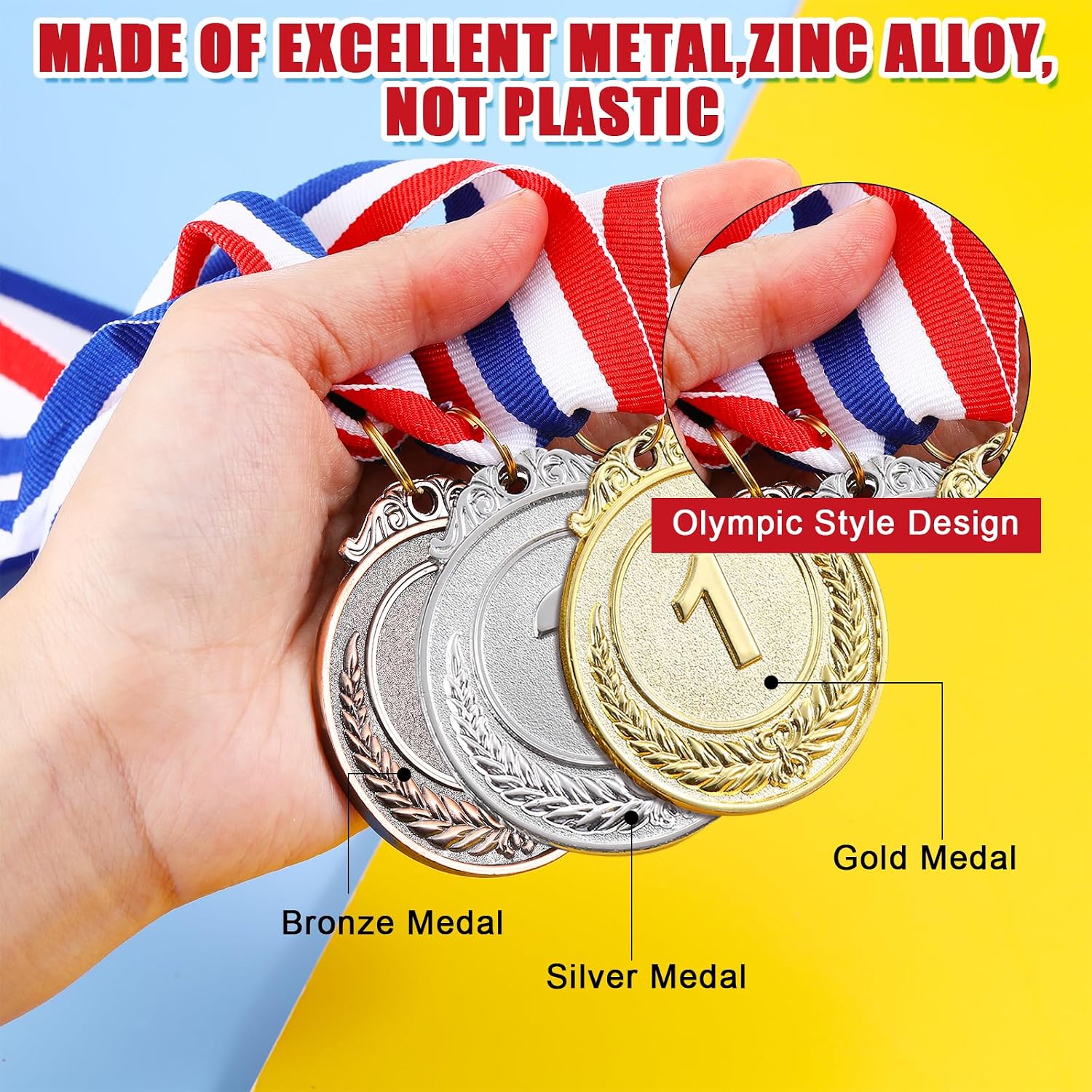 Metal Winner Award Medals, Gold Sliver Copper Winner Medals with Neck Ribbon 1st 2nd 3rd Prize Medals for