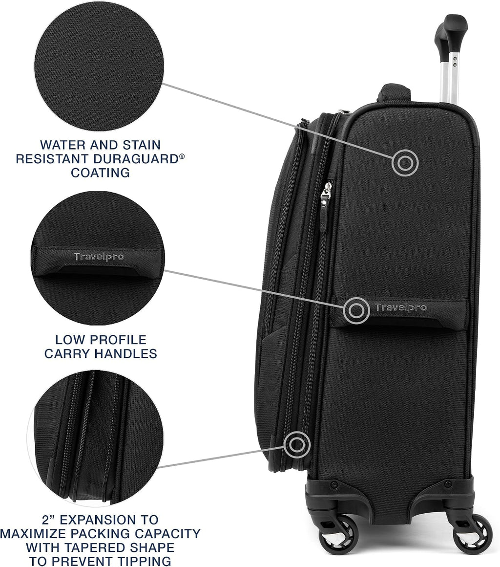 Maxlite 5 Softside Expandable Luggage with 4 Spinner Wheels, Lightweight Suitcase, Men and Women, Black, Carry-on
