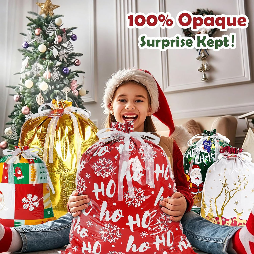 38PCS Christmas Drawstring Gift Bags, Xmas Gift Bags for Presents