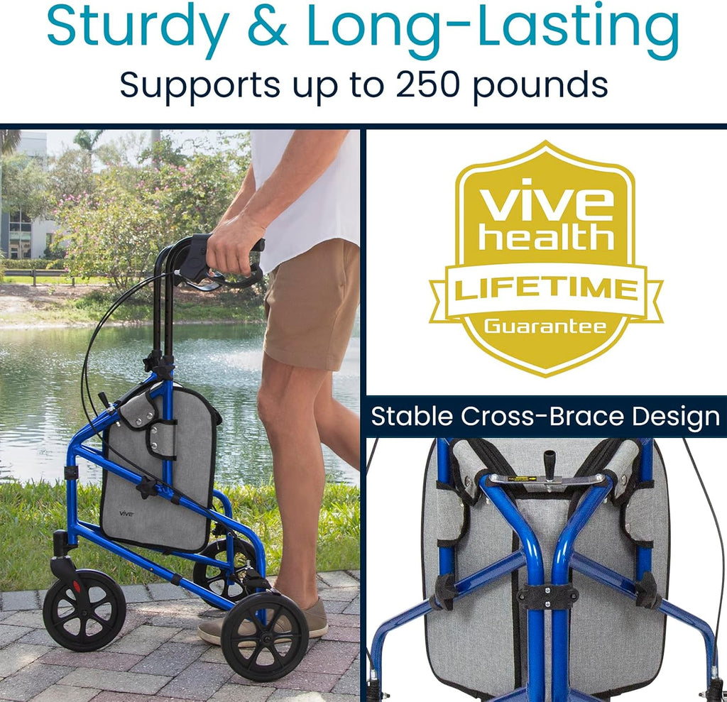 3 Wheel Walker - Three Wheeled Rollator for Seniors - Lightweight, Foldable, Narrow, Heavy Duty - for Elderly Men