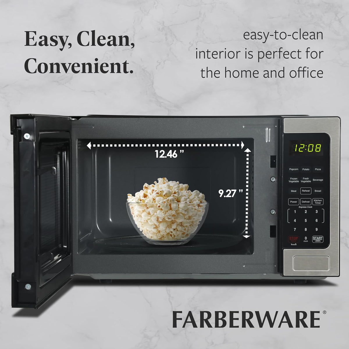 0.9 Cu. Ft. Countertop Microwave Oven – 900 Watts Power, Auto Cook Settings, Defrost, Easy Clean and Child Safety