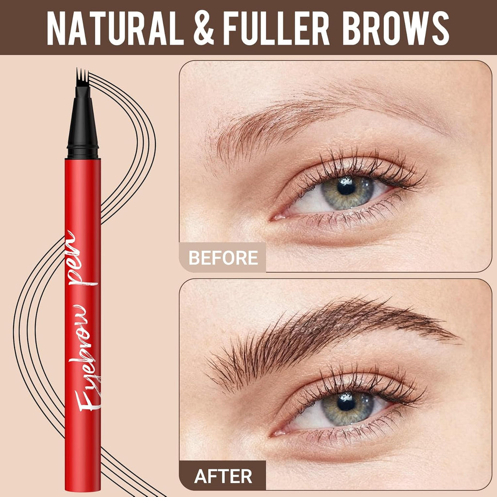 Eyebrow Pencils for Women - Eyebrow Pen 2 Pack, Precise 4-Tip Brow Pencil for Natural-Looking Fuller Brows, Hair-Like