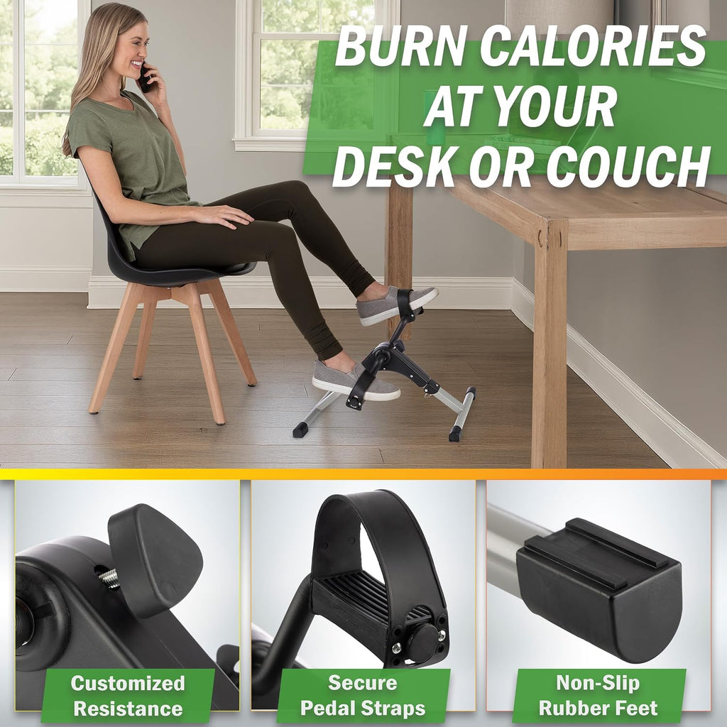 Under Desk Exercise Bike Pedal Exerciser – Mini Stationary Cycle with Adjustable Resistance, Calorie Tracker &