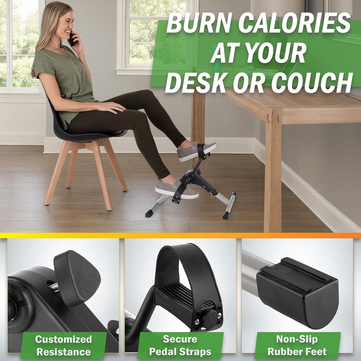 Under Desk Exercise Bike Pedal Exerciser – Mini Stationary Cycle with Adjustable Resistance, Calorie Tracker &