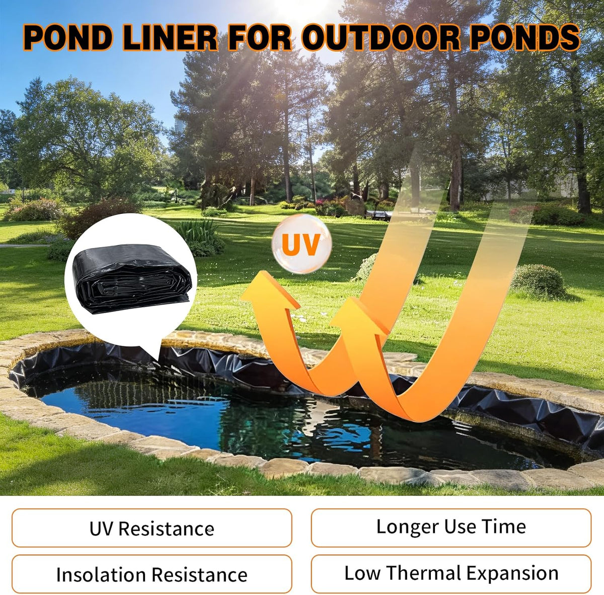20x30FT Reinforced PE Pond Membrane Liner for Outdoor Pond(0.75oz/sq ft)