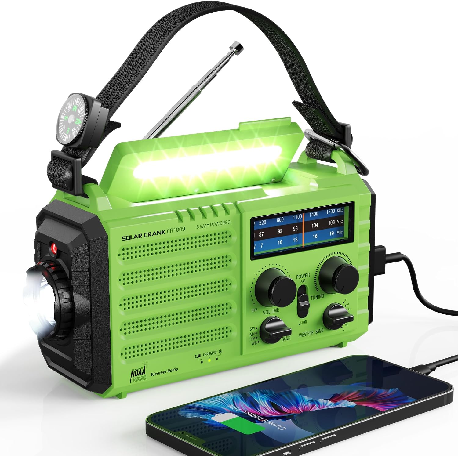Weather Radio, 5000mAh/18500mWh Solar Hand Crank Emergency Radio, Battery Powered AM/FM/SW/NOAA Weather Alert Radio