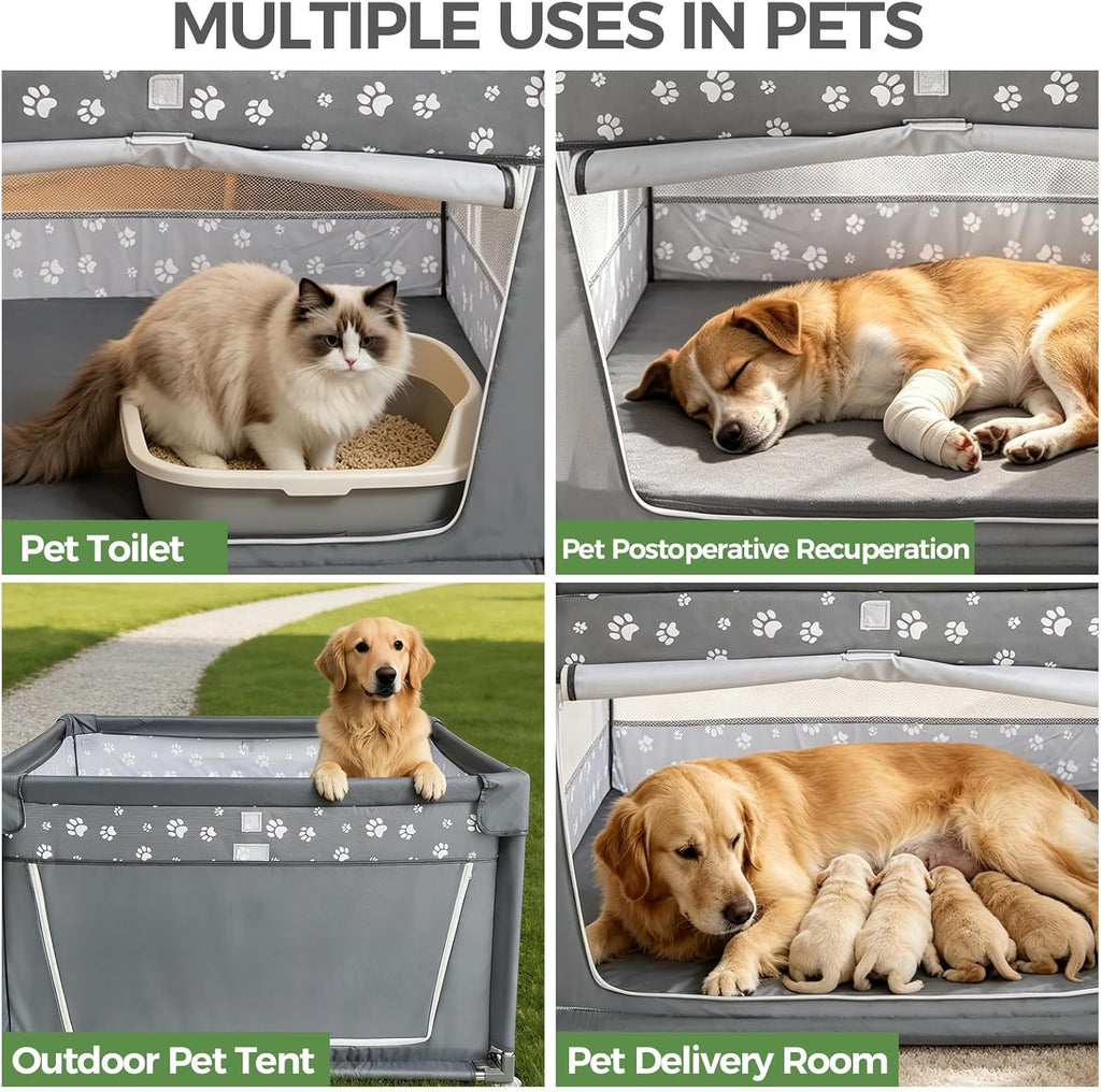 Dog Playpen Oxford Fabric Dog Fence,42x42x26 Inches,Steel Pipe,Breathable Mesh,Zipper Gate,Portable Indoor Outdoor
