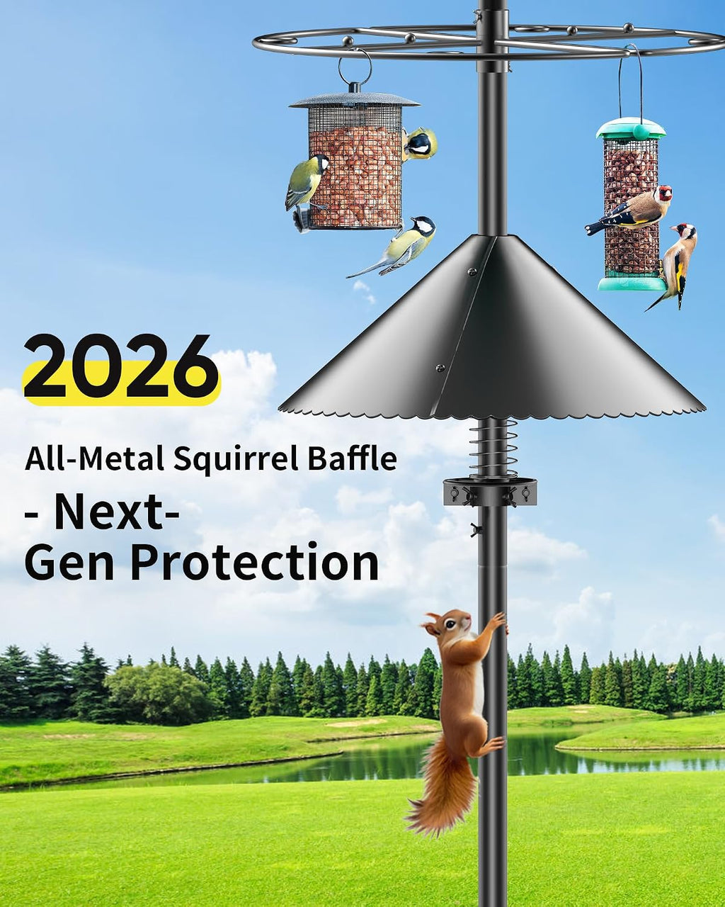 Metal Squirrel Baffle - Squirrel Baffle for Bird Feeder Pole, Upgrade Spring Motion Design for Better Protection, 19