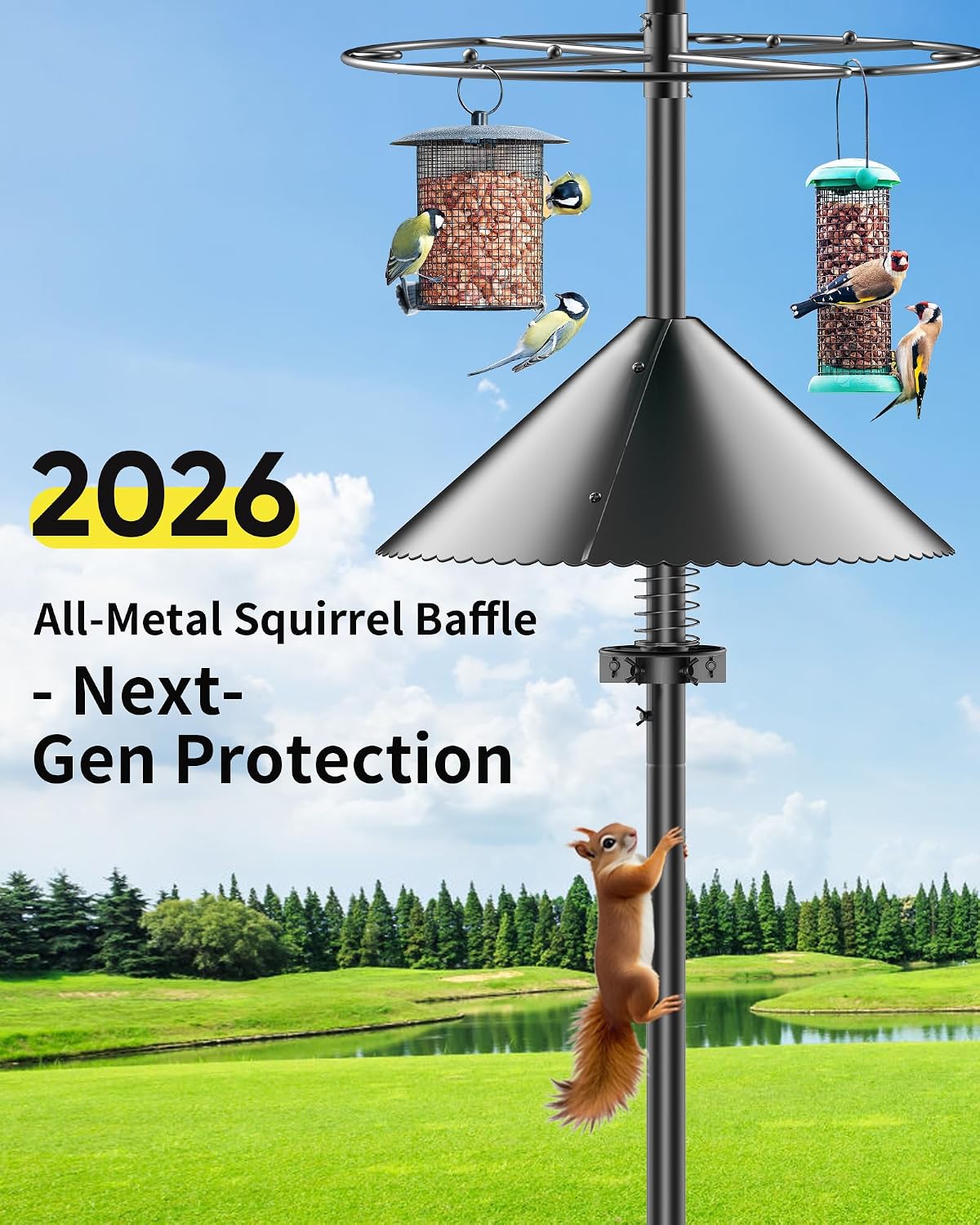 Metal Squirrel Baffle - Squirrel Baffle for Bird Feeder Pole, Upgrade Spring Motion Design for Better Protection, 19